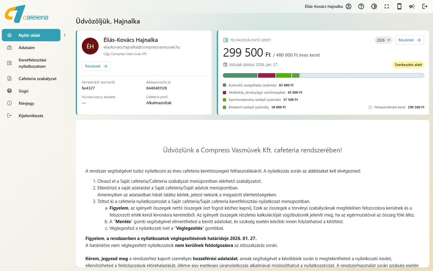 Nyitóoldal a kerettel